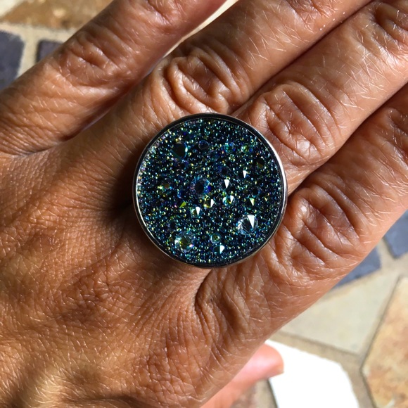 German Iridescent Rock Crystal Ring Adjustable